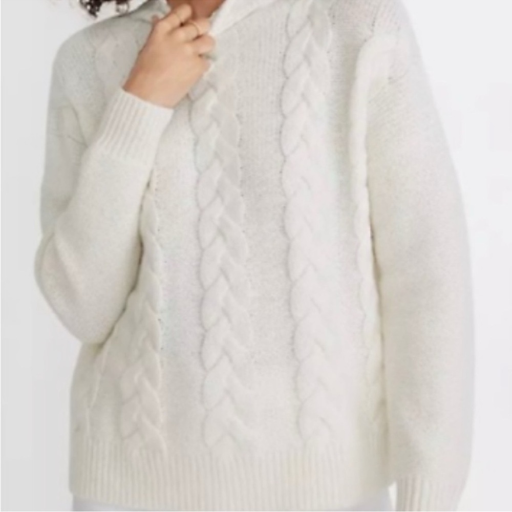 Madewell Cozy Ivory Cream Cable Knit Mockneck Sweater Size Small - Picture 2 of 9